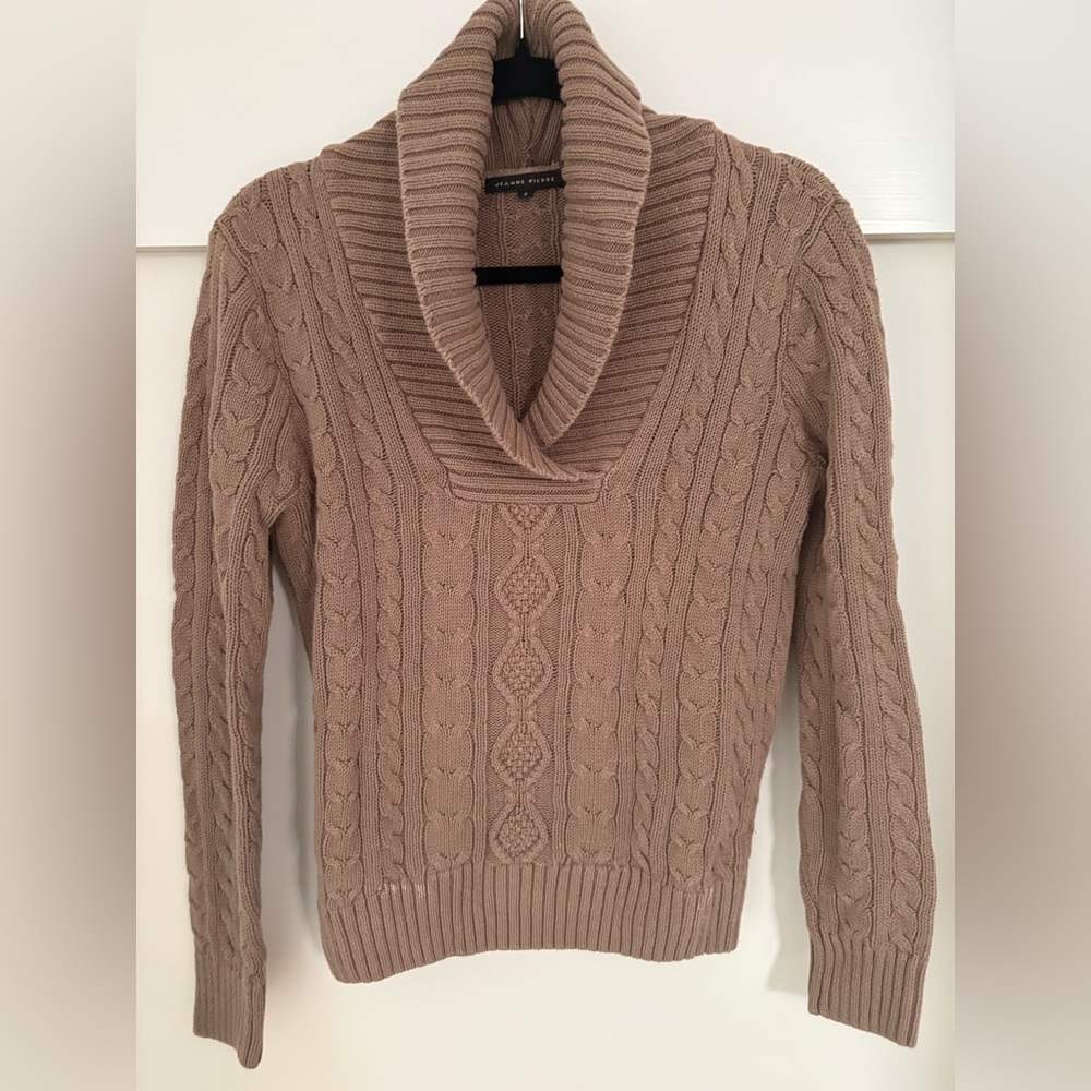 JEANNE PIERRE Cable Knit Cowl Neck Sweater - Brown